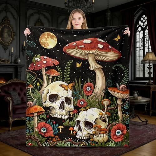 Modern Gothic Skeleton Blanket Gifts for Men Women Kids Romantic Starry Night Floral Skull Throw Blanket Gifts 50"x60" - color: Red