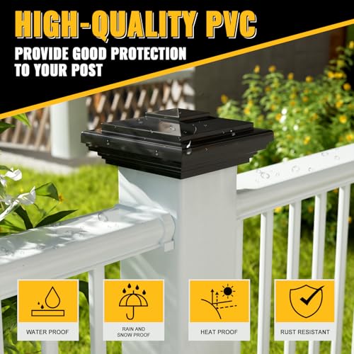 VIVIDA 4" x 4" Vinyl Fence Post Caps, Black New England PVC Post Cap, 2 PCS | Actual 4" x 4", New England Pyramid Post Cap, PVC Square Top Cover, For Vinyl Fences, Mailboxes & Decks - color: Black-2 Pack, size: Actual 4" x 4"