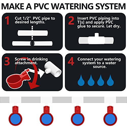 Chicken Waterer 12 Pack,Automatic Chicken Water Cup and 1/2" PVC Tee Fittings,Large Auto-Fill Chicken Waterer Cups,DIY Chicken Water Feeder, Coop Water Dispenser,Poultry Waterer Feeder Kit