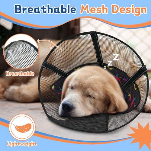 Dog Cone Collar Soft to Stop Licking Surgery Recovery Alternative | Large Medium Dogs, Breathable Mesh, Soft Liner, Surgery Spay Neuter Wound Care, Adjustable, Comfortable, Clear - color: Colorful, size: M(Depth: 8.3in, Girth: 11.8-14.7in)