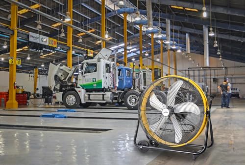 iLiving 24 Inch 3-Speed Orbital Internal Oscillating High Velocity Barrel Floor Fan for Office, Auto Shop, Garage, Workshop, Warehouse, 7800 CFM, Yellow - size: 24 In.