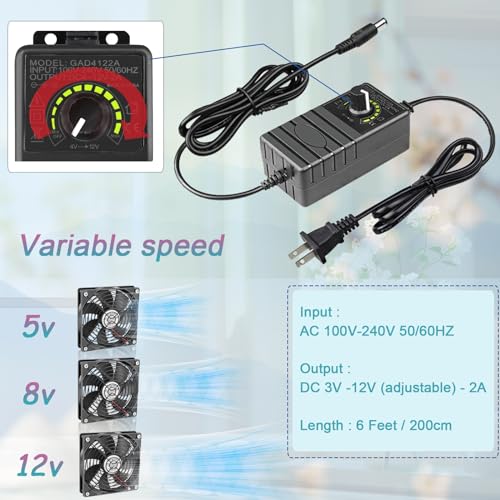 120mm x 25mm Computer Fan with AC Plug, 12V Variable Speed Cooling | AC 110V-240V Powered,for Router, Modem, Xbox, Electronic,Receiver, Terrarium and Greenhouse Ventilation
