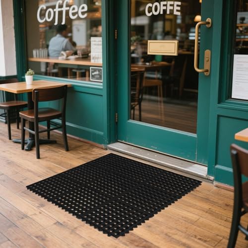 ROVSUN Rubber Floor Mat with Holes, Anti-Fatigue/Non-Slip Drainage Mat, for Industrial Kitchen Restaurant Bar Bathroom Utility Garage Pool Entry Door Mat, Indoor (36'' x 36'' Black 1Pcs)