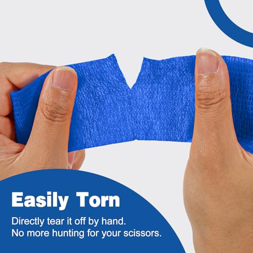AZEN 16 Pack Self Adhesive Bandage Wrap Pink, 2" X 5 Yards Elastic Cohesive Bandage Wrap, Athletic Tape, Vet Wrap, Ankle Tape, Tattoo Grip Tape Wrap (Blue) - color: Blue, size: 2IN - 16Pack