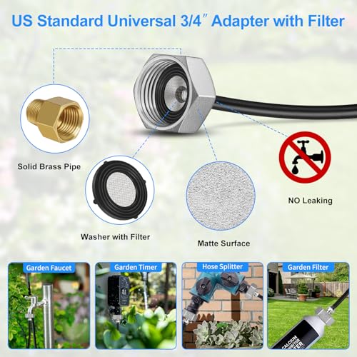GOXAWEE Misting Cooling System, 26FT (8M) Mist Line, 7 Brass Mister Nozzles | 3/4" Brass Adapter, Outdoor Misters for Outside Patio Backyard Garden Greenhouse Deck Canopy Trampoline Porch Sprinkler Pool - size: 26 ft