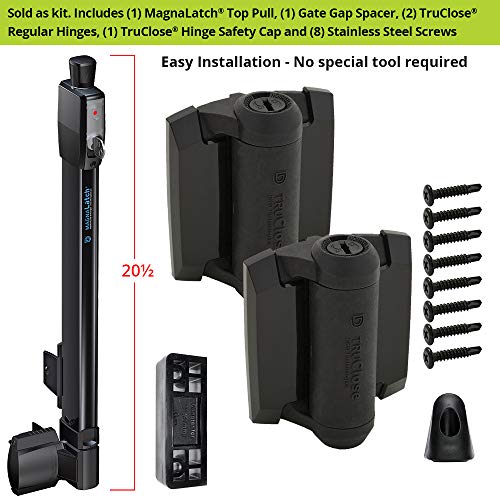 D&D MLTPTCA1CAPSPKA Pool Safety Gate Kit: MagnaLatch Top Pull, Hinges & Cap | Pool safety gate hardware kit includes MagnaLatch Top Pull 20-inch gate latch, 2 self-closing TruClose hinges & a Safety Cap