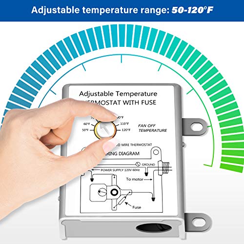 Simple Deluxe 10 Inch Wall Mounted Shutter Exhaust Fan with Temperature Controller and Power Cord Kit, Aluminum, 1600 RPM, 820 CFM, for Attic, Garage, Louvered Vent, Plant, Greenhouse,1-Pack, Silver - size: 10 Inch