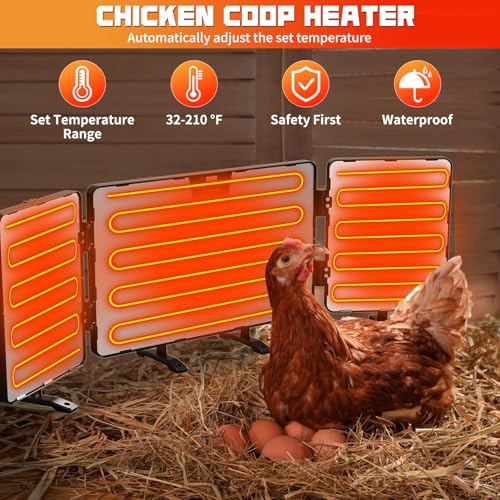 Smart Chicken Coop Heater, 260 Watts 3-in-1 Foldable Chick Heater Built-in Adaptive Temperature Sensor, Chicken Coop Heater for Winter, Coop Heater Adaptable to Timer and Temp Controllers