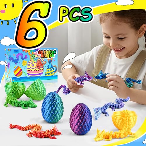 Impossmaker 8‘’ 3D Dragon Eggs with Dragon Inside, Easter Basket Stuffers Mini Egg Set Articulated Unique Easter Basket Essentials for Adults Kids (6 Pack) - style: 6P-S3