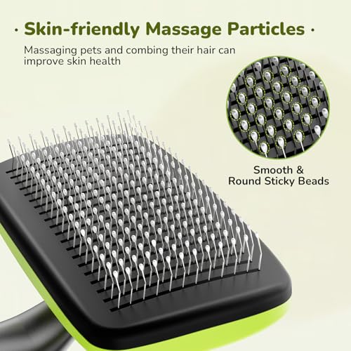 Pecute Skin Friendly Self-Cleaning Slicker Brush for Dog & Cat Shedding | 1 click clean, Lightweight, Undercoat hair removal, For short/long/double/white coats - size: Large