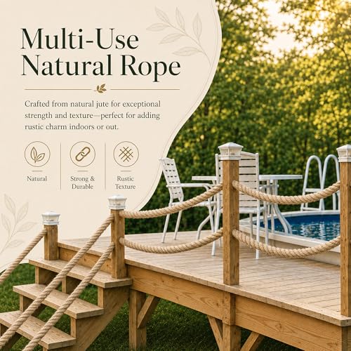 Natural Jute Hemp Rope (1.5 Inch x 50 Feet) Thick Manila Rope for Docks, Railings, Swing, Landscaping, Home Decorating - size: 1.5 Inch x 50 Feet