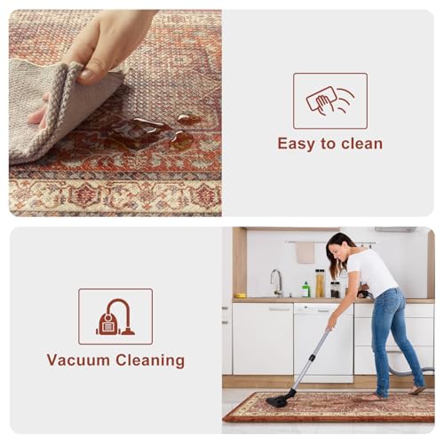 KIMODE Anti Fatigue Fall Kitchen Mats, Boho Distressed Kitchen Floor Mats | 17"x47"+17"x29", Non Slip Waterproof Kitchen Rugs, Padded Comfort Standing Mats for Laundry, Office, Sink, Desk Orange Multi - color: Orange, size: 17.3" x 47"+17.3" x 29"--0.47 i