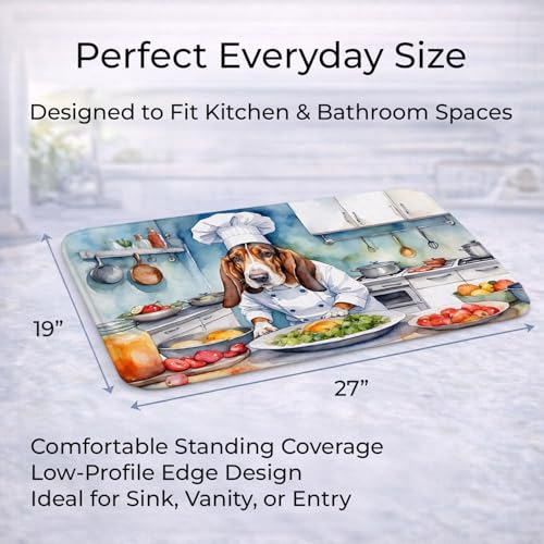 Caroline's Treasures Basset Hound The Chef Memory Foam Kitchen Mat Machine Washable Anti-Fatigue Mat Cushion Comfort Bath Mat or Kitchen Rug - color: Basset Hound 6196