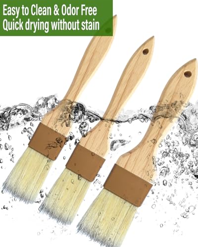 Pastry Basting Brush Natural Bristle - Food Grade Wooden Handle, Heat Resistant, Non-Shedding & Durable Kitchen Utensils for Cooking, Baking, Butter, BBQ, Oil Sauce & Egg Wash (1", 1.5", 3 Pack)
