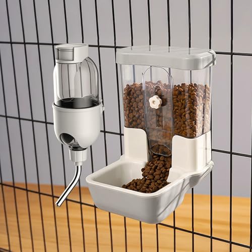 Automatic Pet Food Water Dispenser, Auto Gravity Pet Feeder Water Bottle Set for Crate Cage, Feeding Station for Small Dog Cat Rabbit Guinea Pigs Chinchilla Ferret Hedgehog (Gray) - color: Gray