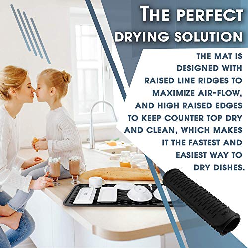 HOTPOP Medium (16x12 Inches) Super Sturdy Silicone Dish Drying Mat and Trivet, Dishwasher Safe, Heat Resistant, Eco-conscious (Black) - style: (16"x12"), Black