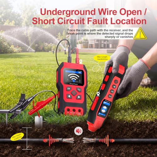 Underground Wire Locator - Upgraded Cable Locator with Digital Multimeter | Rechargeable NF-8301 Wire Tracer Breaker Finder for Dog Fence Irrigation Fuses, up to 9.84ft Depth, Sensitivity Adjustable