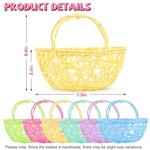6 Pcs Easter Egg Baskets - Handmade 6 Colors Easter Baskets | for Easter Theme Garden Party Favors, Easter Eggs Hunt, Easters Goodies Goody, Basket Fillers