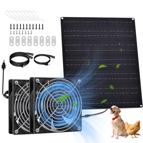 Solar Powered Fan, 15W Solar Chicken Coop Fan,Waterproof Ventilation Exhaust Fan for Outdoor Shed Chicken Coops Greenhouse Doghouses Pet House for Intake or Exhaust Air Cooling - size: 4.7" 2 Fan Kit