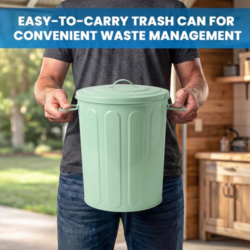 Plexon 5 Gallon Small Metal Trash Can with Lid Outdoor Galvanized Steel Bucket with Lid 5 Gal Storage Can for Dog Food Bird Seed Storage Container, Green - color: Green