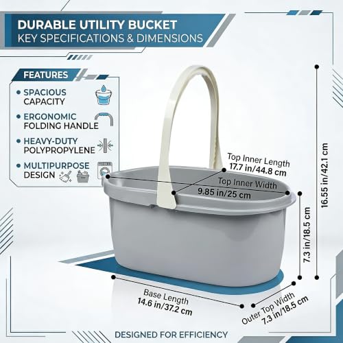 Haundry Compact Mop Bucket with Handle, Rectangular Cleaning Bucket and Caddy for Cleaning Supplies, 10L, Grey - color: Gray