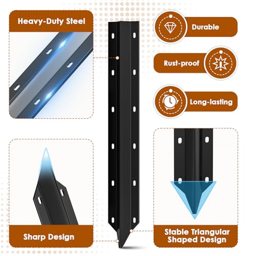 SDSNTE Steel Fence Post Repair Stakes for Fence Post Support, 10 Pcs | 14 Ga Heavy-Duty, Easy Installation Kit Included