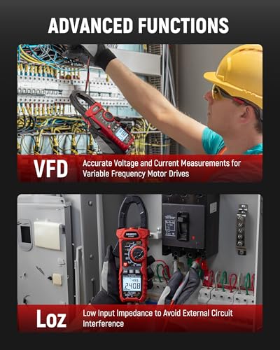 KAIWEETS Inrush Digital Clamp Meter 1000A with Backlit; Multimeter TRMS 6000 Counts, Amp Voltage Tester with VFD, LOZ Mode; Measures AC/DC Current Voltage Temperature Resistance NCV - Upgraded Screen - size: HT208F