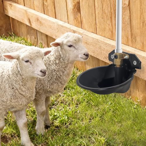 2PCS Automatic Goat Waterer Livestock Water Bowl with Copper Valve and Drain Hole, Automatic Drinking Trough for Goat Sheep Calf Pig Dog (Metal - Black)