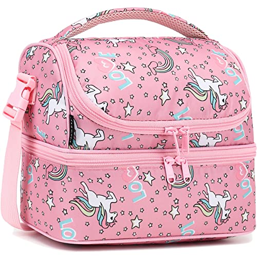 FlowFly Double Decker Cooler Insulated Lunch Bag Large Tote for Boys, Girls, Men, Women, With Adjustable Strap (Red-Unicorn) - color: Red-Unicorn