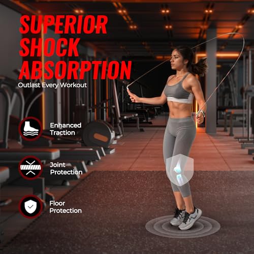 SUPERJARE 0.79'' Extra-Thick Exercise Equipment Mats, 6 Pcs 24 Sq Ft Rubber Top Floor Tiles with High Density EVA Foam, Interlocking Gym Flooring for Home Gym, Protective Workout Mat, Black/Grey - size: 6 Tiles (24 Sq Ft)