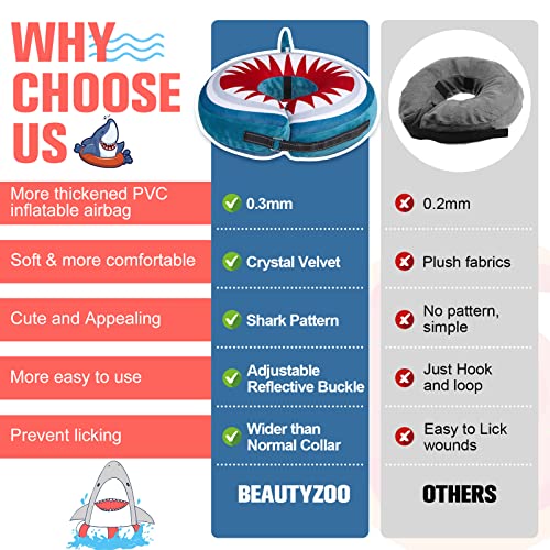 BEAUTYZOO Dog Cone Collar Alternative After Surgery,Pet Neck Donut E‑Collar | Soft Cone for Dogs to Stop Licking, Adjustable Recovery Collar for Large Medium Small Pets, Not Block Vision - Shark Blue, M - color: Shark Donut, size: M(Neck:13"-16")