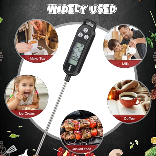 Copkim 6 Pcs Food Thermometer Instant Read Probe BBQ,Black | Waterproof Stainless Probe, Accurate Temperature Reading, Meat Grilling Baking Water Milk Yogurt Cooking Kitchen BBQ - color: Black