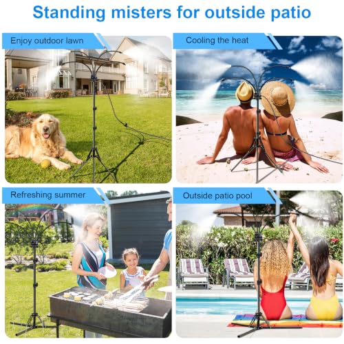 Standing Misters for Outside Patio - 5.3FT Stand Misting System for Cooling Outdoor Areas, Easy to Install & Maintain, 4 Adjustable Nozzles for Custom Coverage, Durable for Backyard Use