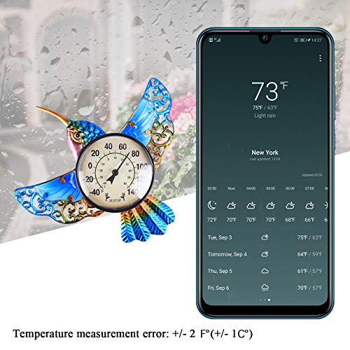 Outdoor Thermometer, Hummingbird Thermometer for Patio, Yard, Garden | Large Number Wall Mounted No Battery Needed Waterproof