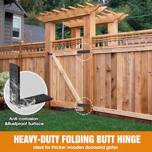 Heavy Duty Gate Hinges 270° Adjustable, 2-Pack for Wood Fence Barn Door | Double layer folding butt hinges, screws included, heavy duty steel, for wood fence barn gate - color: 2 pack Black