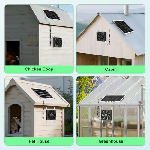 7.1" Large Solar Greenhouse Fan, 25W Solar Powered Vent Exhaust and Intake Chicken Coop Fan Outdoor Waterproof, 16.5 ft Cord, Strong Airflow for Shed Doghouse Cabin Ventilation Air Circulation - size: 7.1" Fan