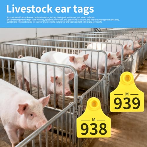 500pcs Farm Animal Ear Tags Numbered 001-500 Livestock Identification for Cattle Cows Hogs Pigs Sheep Goats (500, Medium-Yellow) - color: Medium-yellow
