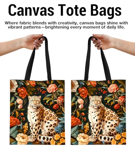 Vintage Botanical Animal Canvas Tote Bag for Women, Aesthetic Floral Animal Reusable Shoulder Bag for Shopping - color: 16