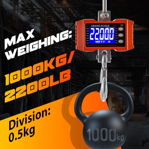 CGOLDENWALL Digital Crane Scale 2200lb Hanging Scale with Switchable kg/lb Display - ideal for Farms, Hunting and Livestock - size: 1000kg
