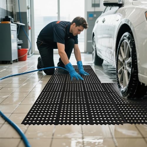 ROVSUN Rubber Floor Mat with Holes, Anti-Fatigue/Non-Slip Drainage Mat, for Industrial Kitchen Restaurant Bar Bathroom Utility Garage Pool Entry Door Mat, Indoor (36'' x 36'' Black 1Pcs)