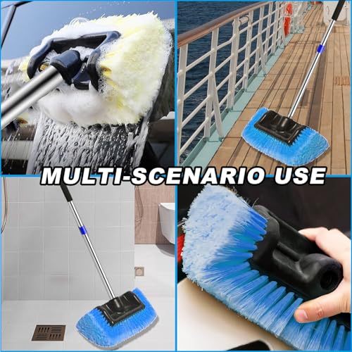Car Wash Brush with Long Handle – Five-Sided Soft Bristle Brush for Car, Truck, SUV, RV, Boat & House Siding Cleaning(Blue) - color: Blue