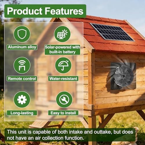 Ereto 15W Dual Solar Powered Fan with programmable Remote with 3 Mode | Aluminium Intake & Exhaust Fan with Timer for Chicken Coop, Shed, Greenhouse, Cabin & Attic