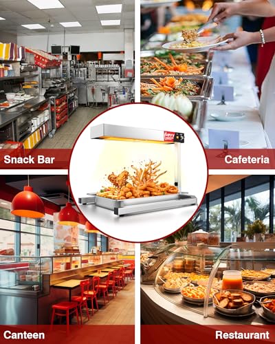 PYY French Fry Warmer - 500W Food Heat Lamp with U Shape Base Stand Stainless Steel Commercial Fry Warmer for French Fries Electric Heating Radiation, Adjustable Height, Silver - size: 18L Adjust Height