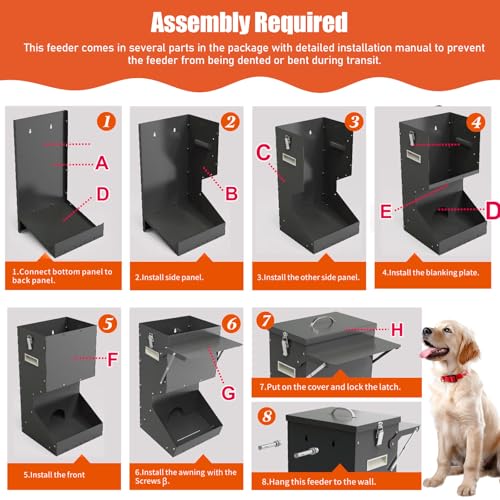 Outdoor Automatic Dog Feeder Large Breed 25 lbs Gravity Dog Feeder | Galvanized Metal Self Feeding Dog Food Dispenser Hanging Pet Food Feeders for Dogs Chickens and Farm Animals