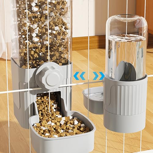 Hanging Automatic Food Water Dispenser,Rabbit Feeder Guinea Pig Water Bottle Food Feeder for Ferret Guinea Pig Rabbit Bunny Cage Accessories (Grey) - color: Grey