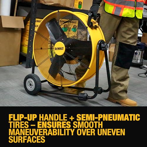 DEWALT 24 Inch Floor Fan, 360° Adjustable Tilt Drum Fan with Wheels DXF2490 | Max 6500CFM Stepless Speed Quick Cooling Metal Industrial Fan Heavy Duty Air Mover Large Wheels for Garage/Warehouse/Barn - style: DXF2490