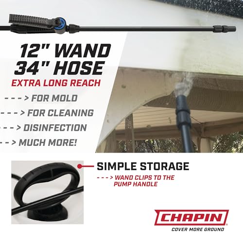 CHAPIN 1-Gallon Bleach Sprayer, Built for Disinfecting Tasks | Chemical-resistant tank and seals; ideal for mold removal, disinfecting and cleaner applications with nozzle and 40-in hose - size: 1 Gallon, Deluxe