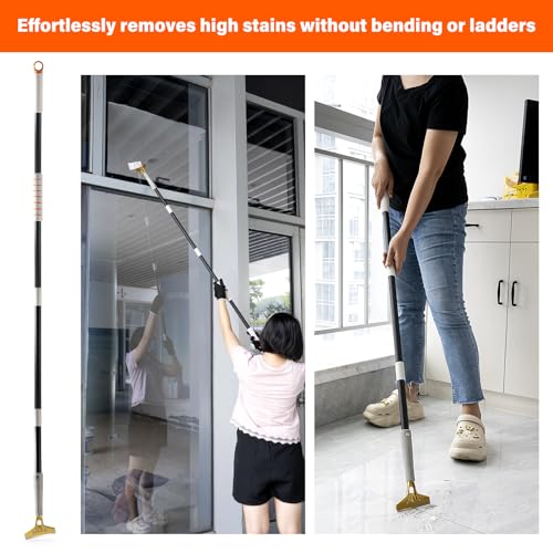 4" Wide Razor Blade Scraper Tool with Adjustable 16''-58"(1.3ft -4.8ft) Long Handle, 20PCS Extra Metal Blades, Cleaning Glass Wall Scraper, Painting stripping tools, Tile, Floors, Walls
