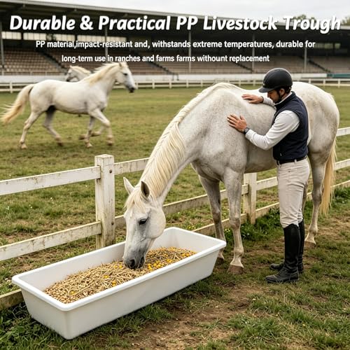 Automatic Livestock Water & Feed Trough with Float Valve for Cattle Horse | 25Gal Stainless Steel Automatic Waterer 19Gal Plastic Larger Waterer & Feeding Trough for for Horse Goat Cattle Hog Pigs Dog - color: 25 Gallons+1pc Feeder, size: 48.3"L x 13.7"W
