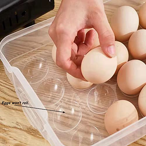 Egg Storage Container for Refrigerator, 3-Layer Deviled Egg Tray, Stackable Fridge Egg Organizer with Lid and Handle, Extra Large Holder, 60 Count Eggs Keeper(green 3 layer) | 3-Layer, 60 eggs, Stackable Storage Holder with Handle for Refrigerator for Cam